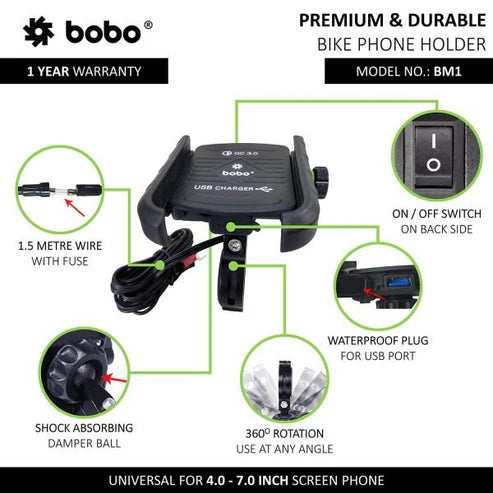 Bobo BM1 Mobile Holder (Fast QC 3.0 Charger )