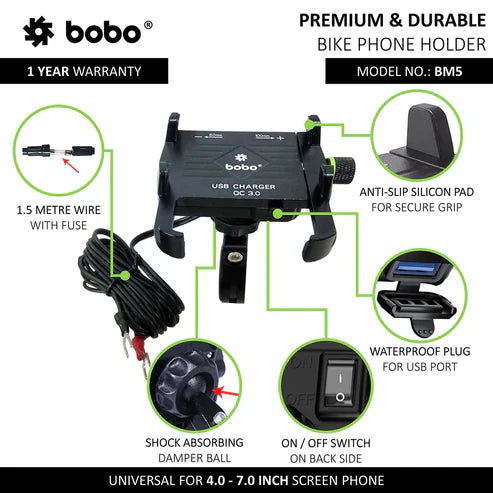 Bobo BM5 Mobile Holder Fast QC 3.0 Charger (Metal)