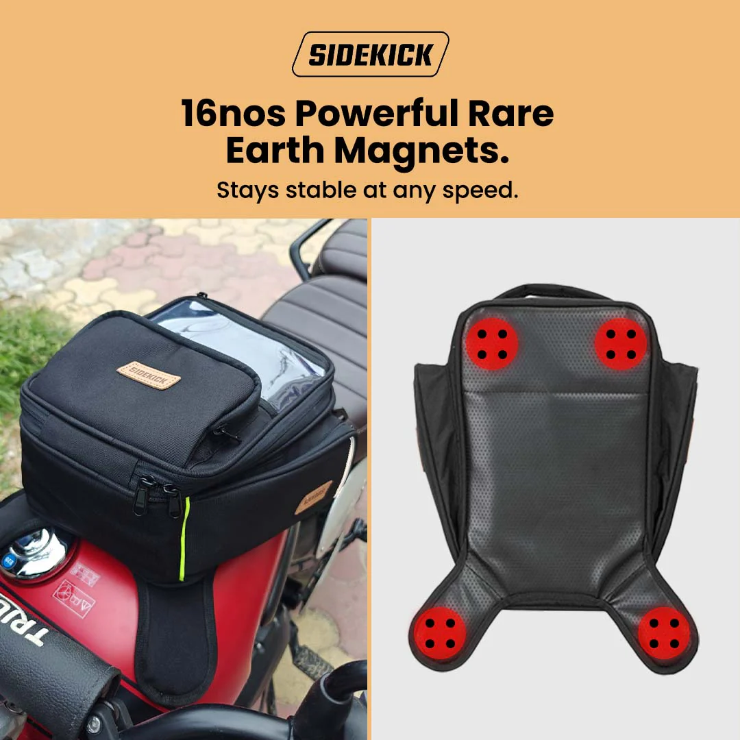 Sidekick Universal 15ltr Tank Bag With Waterproof Rain Cover , Magnetic Tank Bag