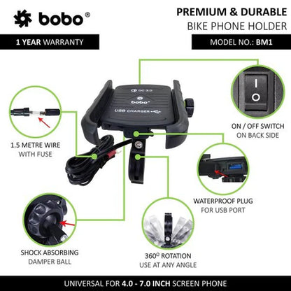Bobo BM1 Mobile Holder (Fast QC 3.0 Charger )