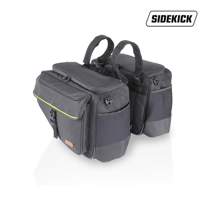 Sidekick sports 45 L saddle bags with waterproof rain covers, fits on all motorcycle with a Saddlestay installed