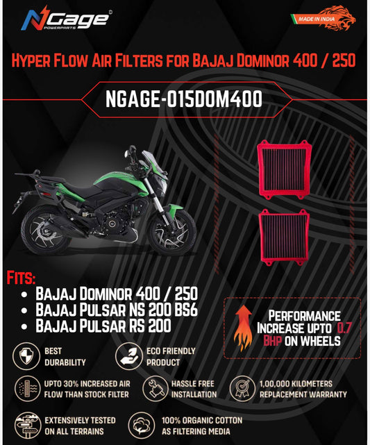 Bajaj Dominor400/250 / Pulsar NS 200 BS6 / RC 200 Air filter N-Gage Hyper Flow