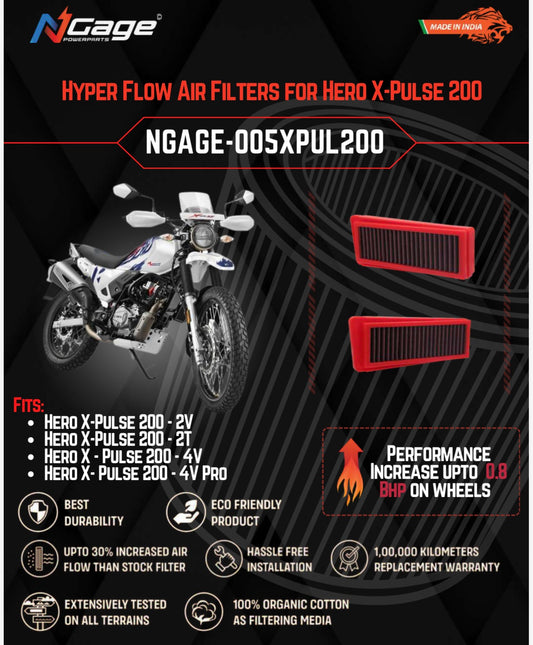 Hero X-Pulse 200 -2V/ 2T / 4V / 4V Pro Air filter N-Gage Hyper Flow