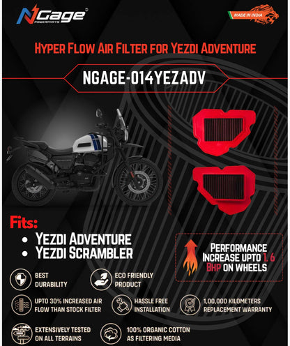 Yezdi  Adventure/ Scrambler Air filter N-Gage Hyper Flow
