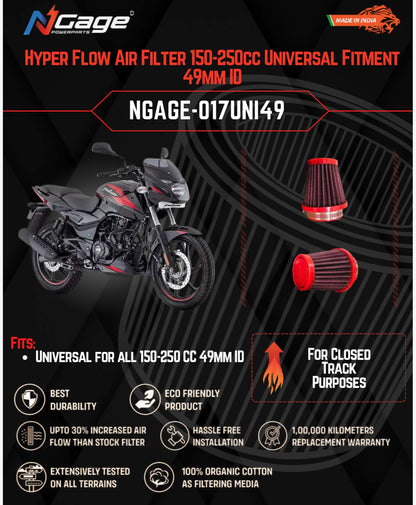 Universal For All 150-250 CC 49mm ID Air filter N-Gage Hyper Flow