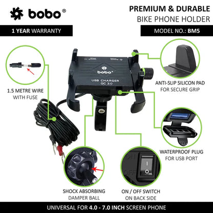 Bobo BM5 Mobile Holder Fast QC 3.0 Charger (Metal)